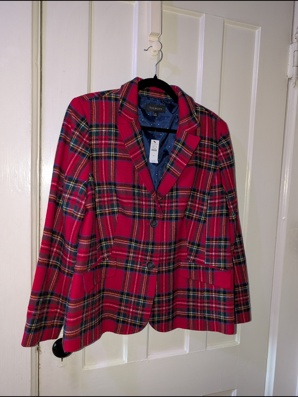Talbots Red Plaid Wool Blend Blazer Jacket Size 14 NWT Classic Tartan Holiday